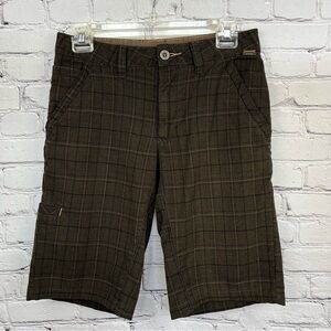prAna Flat Front Plaid Outdoor Casual Summer Bermuda Shorts Brown Sz 28